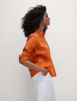 

Womens M&S Collection Pure Linen Collared Oversized Girlfriend Style Shirt - Marmalade, Marmalade