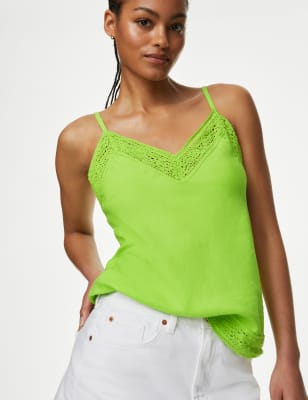 

Womens M&S Collection Linen Rich V-Neck Cami Top - Lime, Lime