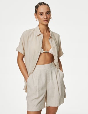 

Womens M&S Collection Hemd aus Leinenmischgewebe mit durchgehender Knopfleiste und Kragen - Natural Beige, Natural Beige