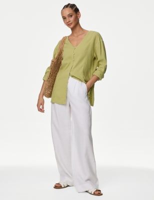 

M&S Collection Blusa de escote en pico de linoWomens - Onyx, Onyx