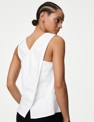 

M&S Collection Blusa de lino con espalda cruzadaWomens - White, White