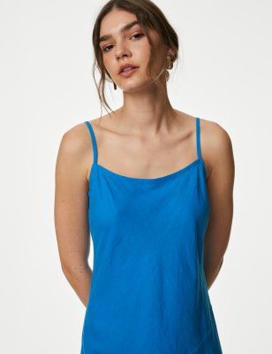 

M&S Collection Vestido maxi a media pierna estilo combinación de tirantes de linoWomens - Bright Blue, Bright Blue