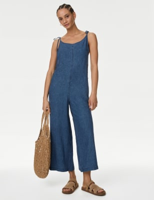 

Womens M&S Collection Linen Rich Cropped Jumpsuit - Indigo, Indigo