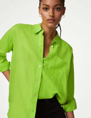 

Womens M&S Collection Pure Linen Relaxed Shirt - Lime, Lime