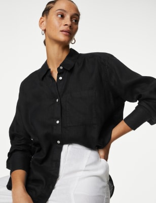 

Womens M&S Collection Pure Linen Relaxed Shirt - Black, Black