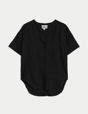 

Womens M&S Collection Popover-Bluse aus reinem Leinen mit V-Ausschnitt - Black, Black