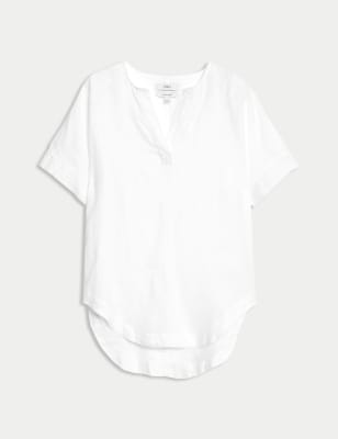 

Womens M&S Collection Pure Linen V-Neck Popover Blouse - White, White