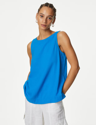 

Womens M&S Collection Linen Blend Blouse - Bright Blue, Bright Blue