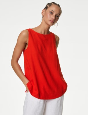 

Womens M&S Collection Linen Blend Blouse - Flame, Flame