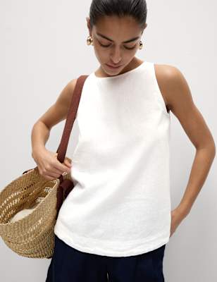 

M&S Collection Blusa sin mangas de mezcla de linoWomens - White, White