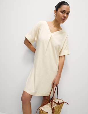 

Womens M&S Collection Linen Rich V-Neck Mini Shift Dress, Ecru
