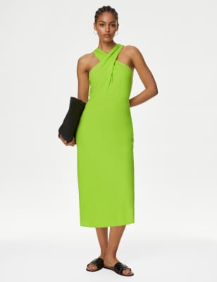 

M&S Collection Vestido holgado a media pierna de lino con cuello HalterWomens - Lime, Lime