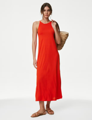 

Womens M&S Collection Jersey Halter Neck Midaxi Beach Dress - Flame, Flame