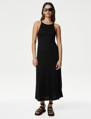 

M&S Collection Vestido playero de punto maxi a media pierna con cuello HalterWomens - Black, Black