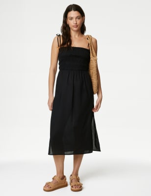 

M&S Collection Vestido playero a media pierna fruncido 100 % algodónWomens - Black, Black