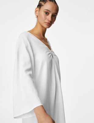 

Womens M&S Collection Linen Rich V-Neck Mini Beach Dress - Soft White, Soft White