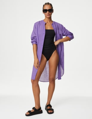 

M&S Collection Camisa playera larga 100% algodón con cuello redondoWomens - Violet, Violet