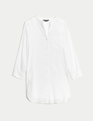 

Womens M&S Collection Pure Cotton Round Neck Longline Beach Shirt - White, White