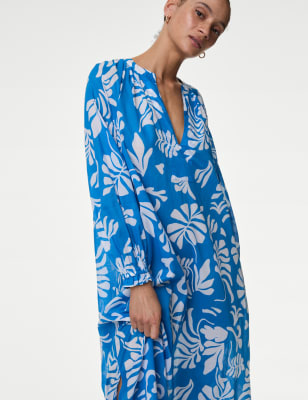 M&S Women's Pure Cotton V-Neck Midaxi Kaftan Beach Dress