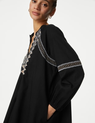 

M&S Collection Minivestido playero 100% algodón con bordadoWomens - Black Mix, Black Mix
