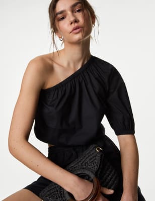 

M&S Collection Top playero con hombro descubierto 100% algodónWomens - Black, Black