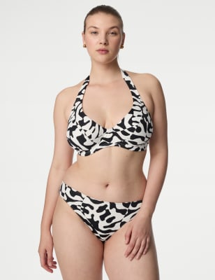 

M&S Collection Parte de arriba de bikini escotado con cuello Halter y aros estampadoWomens - Black Mix, Black Mix