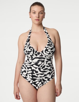 

Womens M&S Collection Tummy Control Printed Wired Plunge Swimsuit D-GG - Black Mix, Black Mix