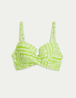 

Womens M&S Collection Printed Wired Padded Plunge Bikini Top - Lime Mix, Lime Mix