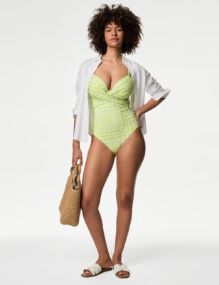 

Womens M&S Collection Tummy Control Printed Halterneck Swimsuit D-GG - Lime Mix, Lime Mix