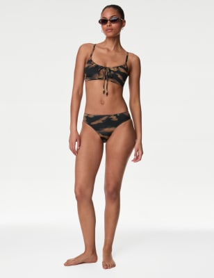 

Womens M&S Collection Bedrucktes Bikinihöschen mit hohem Beinausschnitt - Dark Brown Mix, Dark Brown Mix