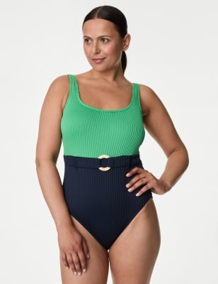 

Womens M&S Collection Post Surgery Tummy Control Belted Swimsuit - Green Mix, Green Mix