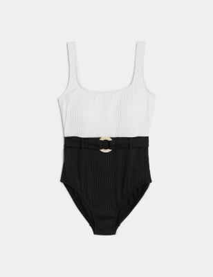 

Womens M&S Collection Post Surgery Tummy Control Belted Swimsuit - Black Mix, Black Mix