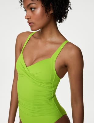 

Womens M&S Collection Tummy Control Ruched Plunge Swimsuit - Lime, Lime
