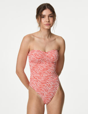 

Womens M&S Collection Tummy Control Printed Bandeau Swimsuit - Orange Mix, Orange Mix