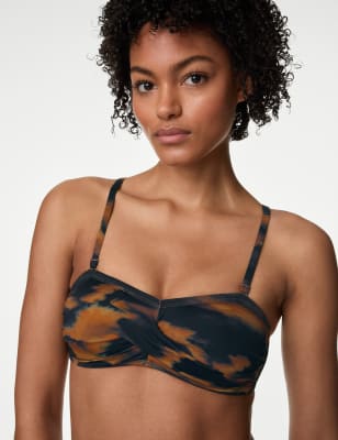 

Womens M&S Collection Printed Padded Bandeau Bikini Top - Dark Brown Mix, Dark Brown Mix