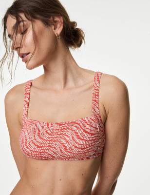 

Womens M&S Collection Wattiertes Bikini-Oberteil mit eckigem Ausschnitt und Muster - Orange Mix, Orange Mix