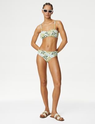 

Womens M&S Collection Bedruckte Bikinihose mit Rollrand - Green Mix, Green Mix