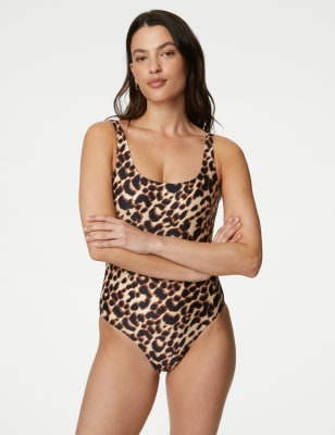 

Womens M&S Collection Printed Scoop Neck Swimsuit - Brown, Brown
