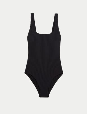 

Womens M&S Collection Badeanzug mit Strukturmuster und U-Ausschnitt - Black, Black