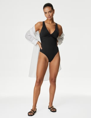

Womens M&S Collection Tummy Control Plunge Swimsuit - Black, Black