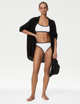 

Womens M&S Collection High Leg Bikini Bottoms - White Mix, White Mix
