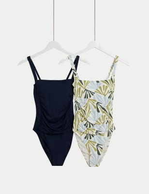 

M&S Collection Pack de 2 bañadores con cuello cuadrado con sujeción del vientreWomens - Navy Mix, Navy Mix