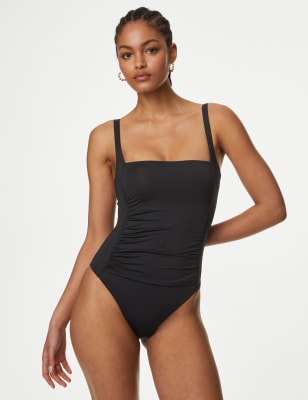 

Womens M&S Collection Tummy Control Padded Square Neck Swimsuit - Black, Black