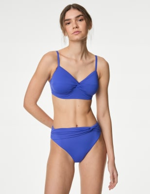 

Womens M&S Collection Bikinihose mit hohem Beinausschnitt und Twist-Detail vorne - Iris, Iris