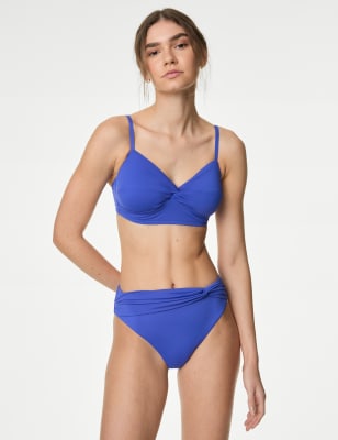 

Womens M&S Collection Twist Front High Leg Bikini Bottoms - Iris, Iris