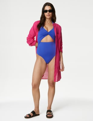 

Womens M&S Collection Padded Twist Front Halterneck Swimsuit - Iris, Iris