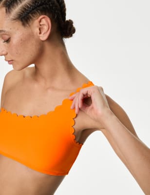 

Womens M&S Collection Neoprene Scallop One Shoulder Bikini Top - Orange, Orange