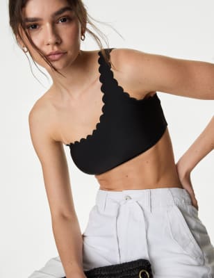 

Womens M&S Collection Neoprene Scallop One Shoulder Bikini Top - Black, Black