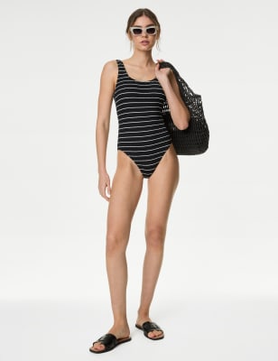 

Womens M&S Collection Textured Striped Padded Scoop Neck Swimsuit - Black Mix, Black Mix