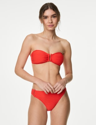 

Womens M&S Collection Textured Bandeau Bikini Top - Flame, Flame